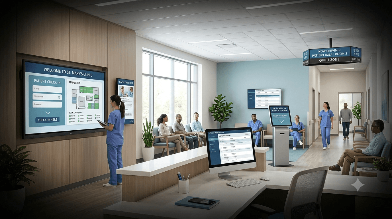 Conference room LED display showing resort property