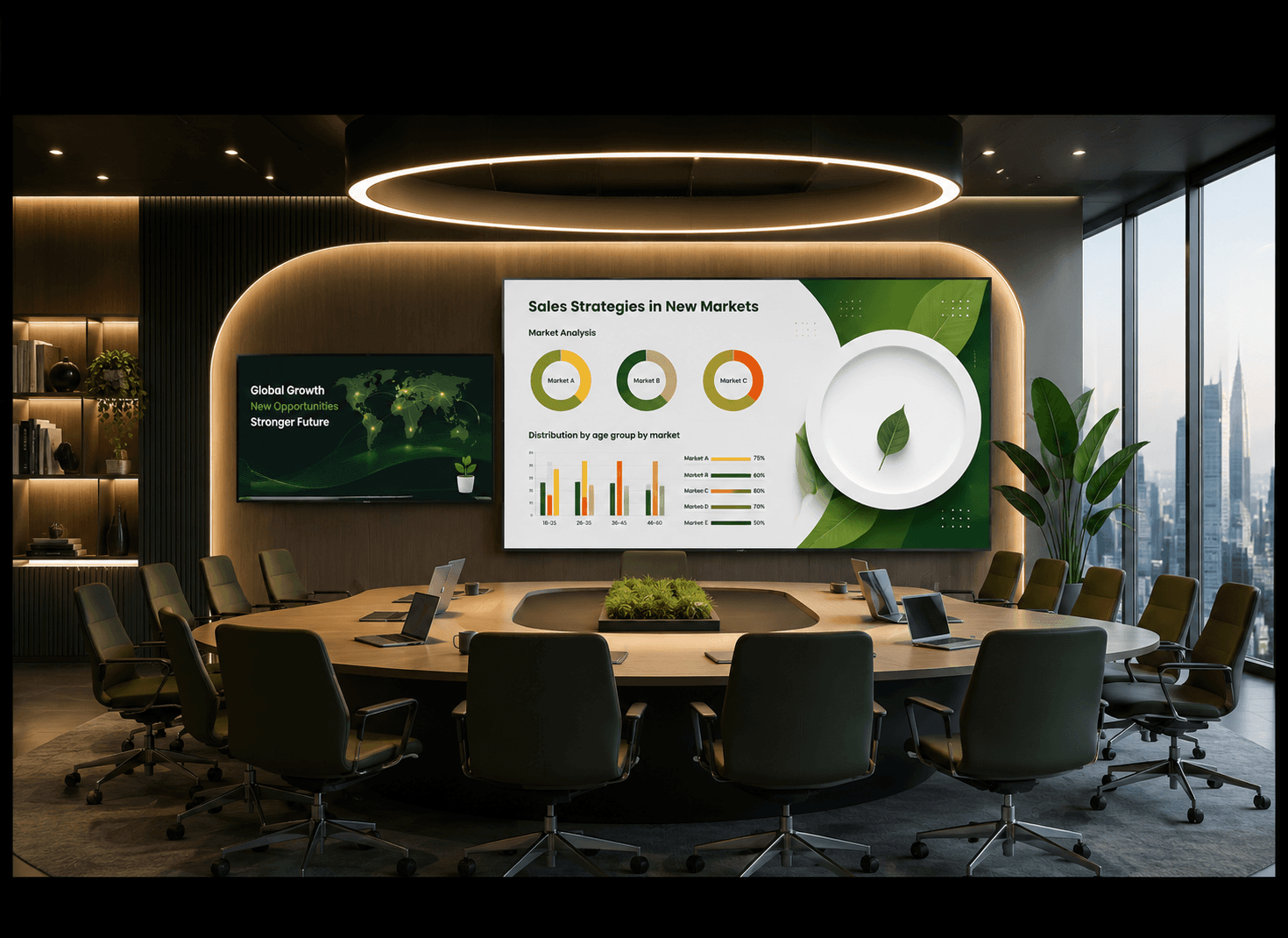 Conference room LED display showing resort property